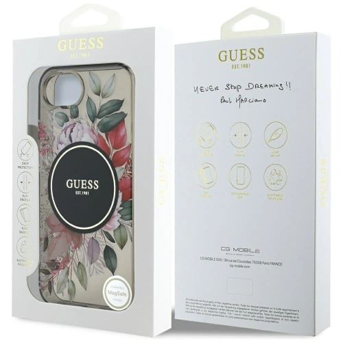 Etui Guess IML Flowers MagSafe do Apple iPhone 16e czarny