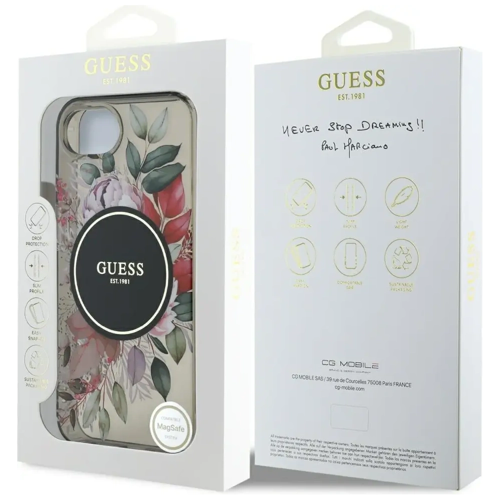 Hurtownia GSM - Guess IML Flori MagSafe Apple iPhone 16e negru - GUE4540 - {ean13} - Hurt