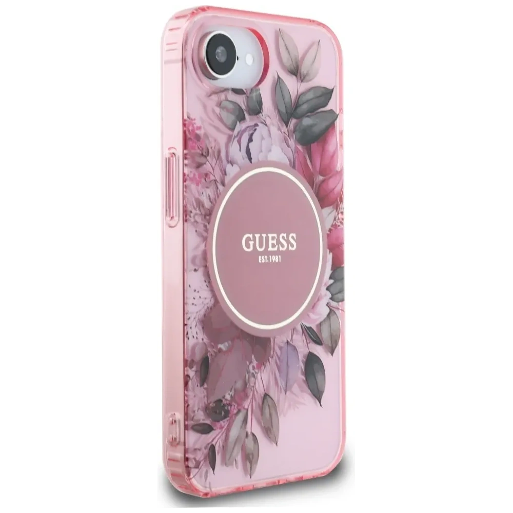 Wholesale Guess IML Flowers MagSafe Apple iPhone 16e pink - GUE4541 - {ean13} - Hurt
