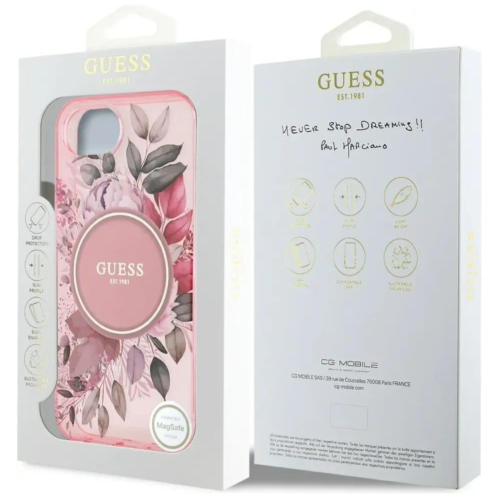 Wholesale Guess IML Flowers MagSafe Apple iPhone 16e pink - GUE4541 - {ean13} - Hurt