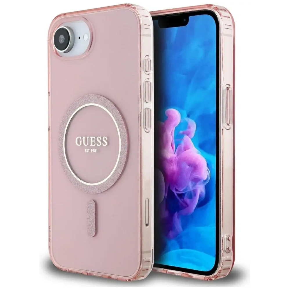 Wholesale Guess IML Glitter Circle MagSafe Apple iPhone 16e pink - GUE4543 - {ean13} - Hurt