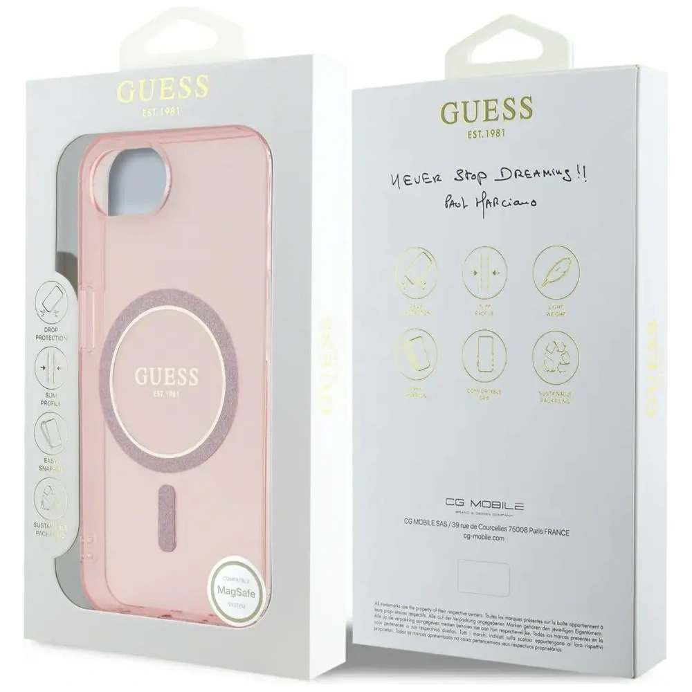 Hurtownia GSM - Guess IML Csillámos Kör MagSafe Apple iPhone 16e rózsaszín - GUE4543 - {ean13} - Hurt