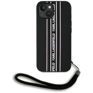 Wholesale Karl Lagerfeld Saffiano Athleisure Stripes Cord Apple iPhone 15 black-pink - KLD22026 - {ean13} - Hurt