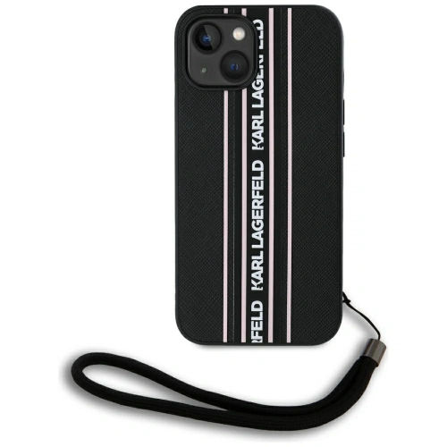 Etui Karl Lagerfeld Saffiano Athleisure Stripes Cord do Apple iPhone 15 czarno-różowy