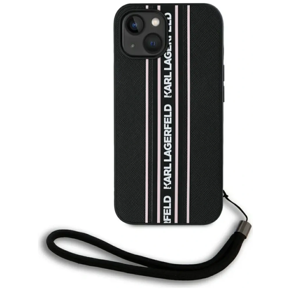 Hurtownia GSM - Karl Lagerfeld Saffiano Athleisure Proužky Cord Apple iPhone 15 černá-růžová - KLD22026 - {ean13} - Hurt