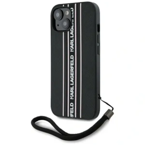 Wholesale Karl Lagerfeld Saffiano Athleisure Stripes Cord Apple iPhone 15 black-pink - KLD22026 - {ean13} - Hurt
