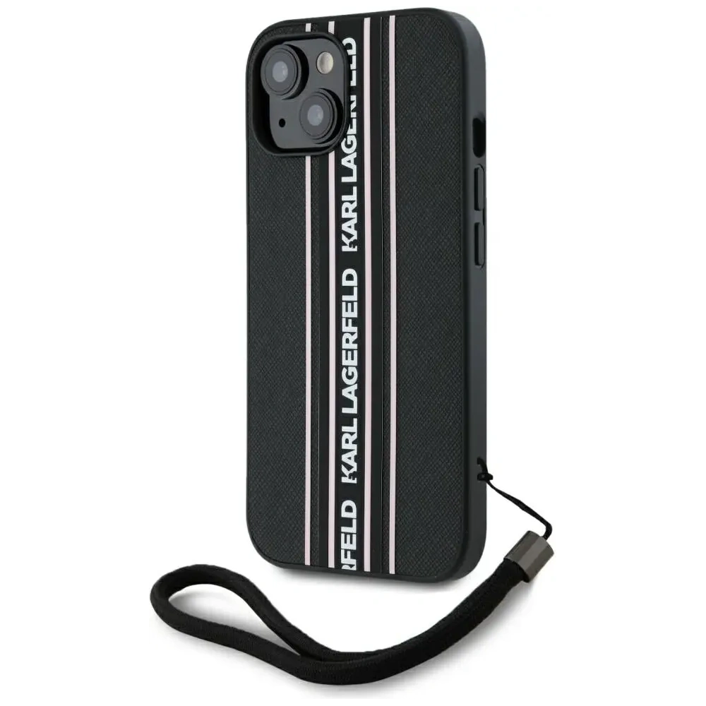 Hurtownia GSM - Karl Lagerfeld Saffiano Athleisure Streifen Cord Apple iPhone 15 schwarz-rosa - KLD22026 - {ean13} - Hurt