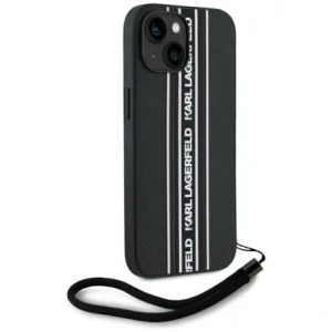 Wholesale Karl Lagerfeld Saffiano Athleisure Stripes Cord Apple iPhone 15 black-pink - KLD22026 - {ean13} - Hurt