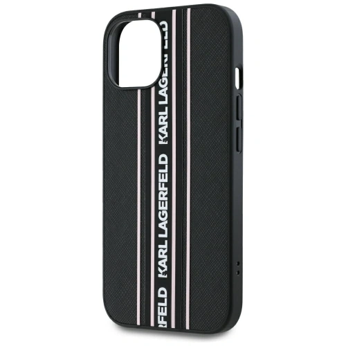 Etui Karl Lagerfeld Saffiano Athleisure Stripes Cord do Apple iPhone 15 czarno-różowy