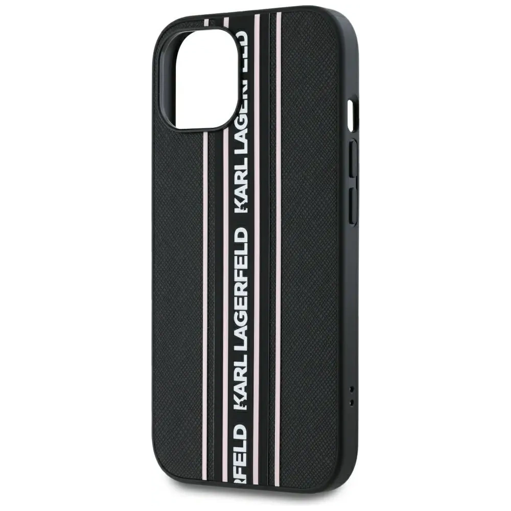 Hurtownia GSM - Karl Lagerfeld Saffiano Athleisure Proužky Cord Apple iPhone 15 černá-růžová - KLD22026 - {ean13} - Hurt
