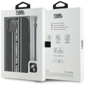 Wholesale Karl Lagerfeld Saffiano Athleisure Stripes Cord Apple iPhone 15 black-pink - KLD22026 - {ean13} - Hurt