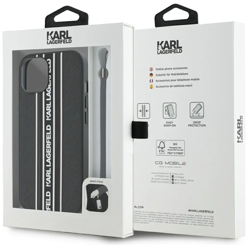 Hurtownia GSM - Karl Lagerfeld Saffiano Athleisure Dungi Cord Apple iPhone 15 negru-roz. - KLD22026 - {ean13} - Hurt