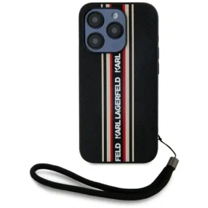 Wholesale Karl Lagerfeld Saffiano Athleisure Stripes Cord Apple iPhone 15 Pro black-red - KLD22027 - {ean13} - Hurt