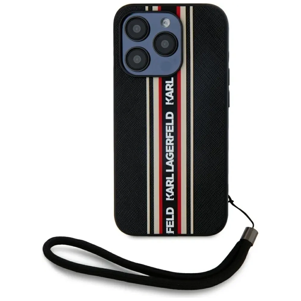 Hurtownia GSM - Karl Lagerfeld Saffiano Athleisure Proužky Cord Apple iPhone 15 Pro černá-červená - KLD22027 - {ean13} - Hurt