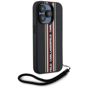 Wholesale Karl Lagerfeld Saffiano Athleisure Stripes Cord Apple iPhone 15 Pro black-red - KLD22027 - {ean13} - Hurt