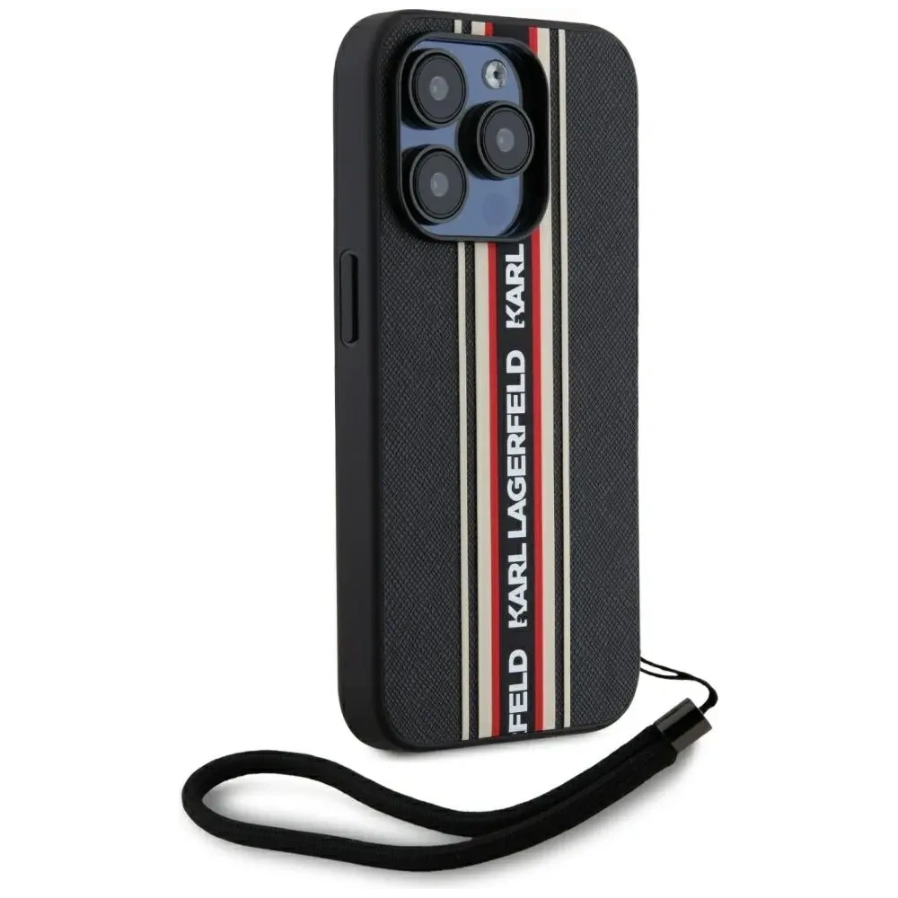 Hurtownia GSM - Karl Lagerfeld Saffiano Athleisure Proužky Cord Apple iPhone 15 Pro černá-červená - KLD22027 - {ean13} - Hurt