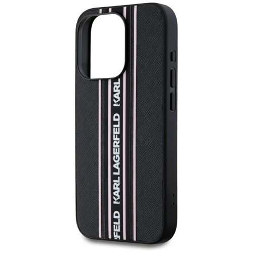 Etui Karl Lagerfeld Saffiano Athleisure Stripes Cord do Apple iPhone 15 Pro czarno-różowy