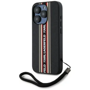 Wholesale Karl Lagerfeld Saffiano Athleisure Stripes Cord Apple iPhone 15 Pro Max black-red - KLD22029 - {ean13} - Hurt