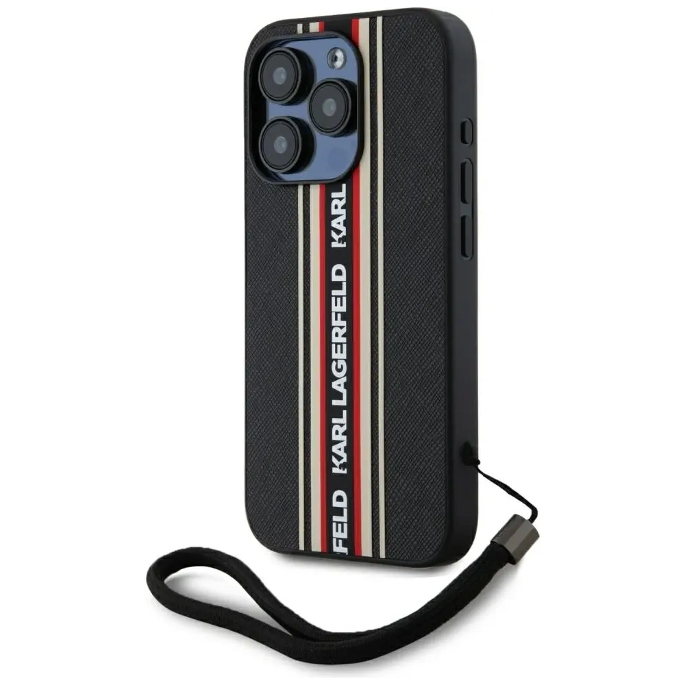 Hurtownia GSM - Karl Lagerfeld Saffiano Athleisure Csíkos Kábel Apple iPhone 15 Pro Max fekete-piros - KLD22029 - {ean13} - Hurt
