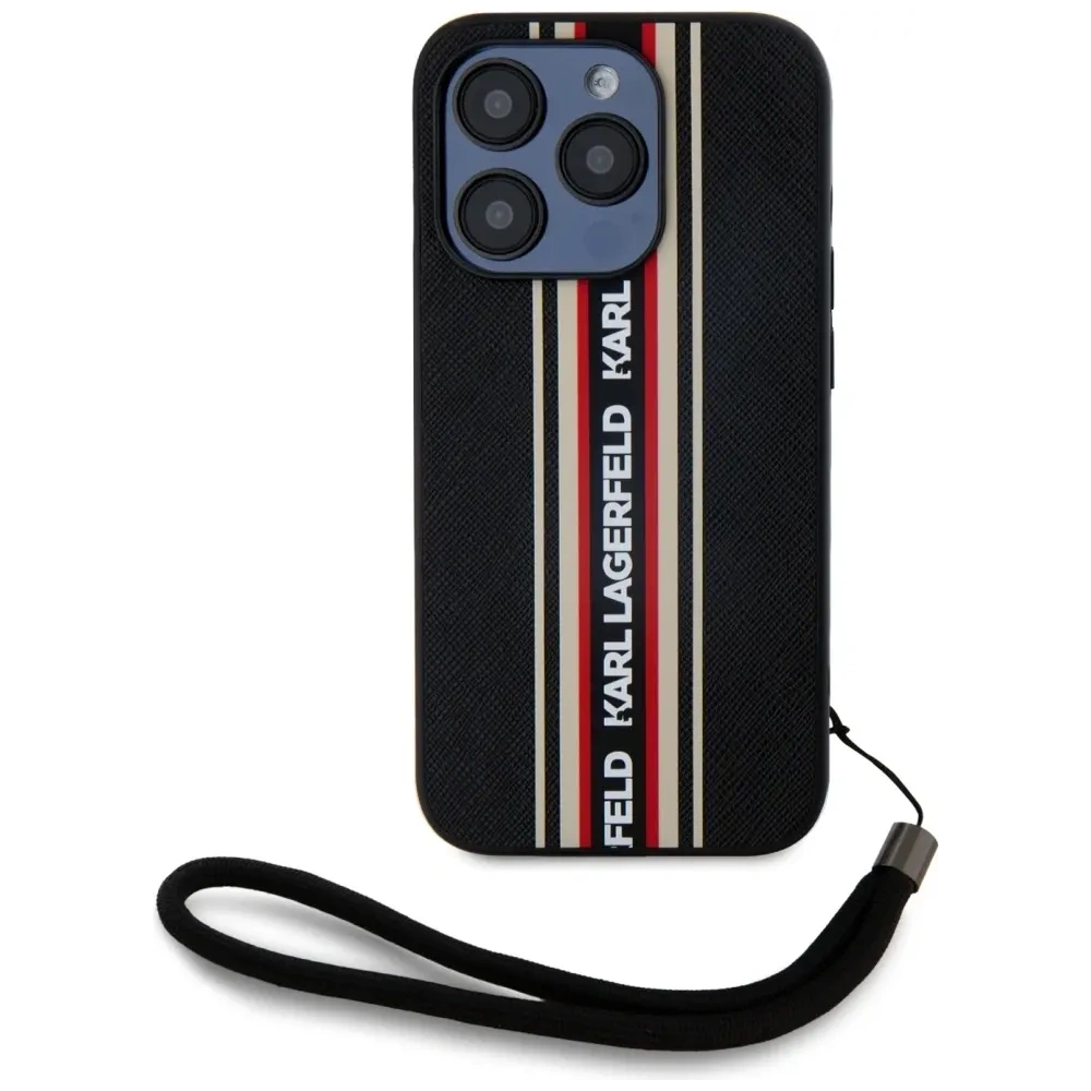 Hurtownia GSM - Etui Karl Lagerfeld Saffiano Athleisure Stripes Cord do Apple iPhone 15 Pro Max czarno-czerwony - KLD22029 - {ean13} - Hurt