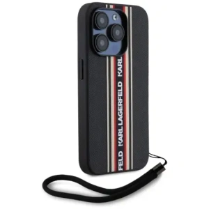 Wholesale Karl Lagerfeld Saffiano Athleisure Stripes Cord Apple iPhone 15 Pro Max black-red - KLD22029 - {ean13} - Hurt