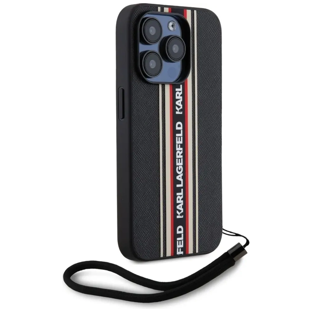 Hurtownia GSM - Karl Lagerfeld Saffiano Athleisure Csíkos Kábel Apple iPhone 15 Pro Max fekete-piros - KLD22029 - {ean13} - Hurt