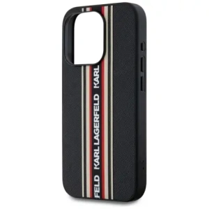 Wholesale Karl Lagerfeld Saffiano Athleisure Stripes Cord Apple iPhone 15 Pro Max black-red - KLD22029 - {ean13} - Hurt