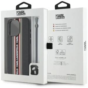 Wholesale Karl Lagerfeld Saffiano Athleisure Stripes Cord Apple iPhone 15 Pro Max black-red - KLD22029 - {ean13} - Hurt
