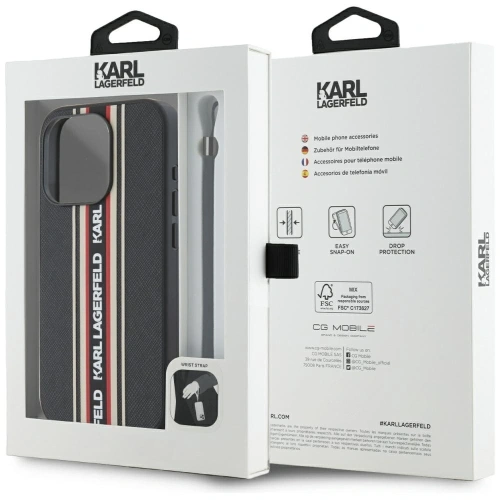 Etui Karl Lagerfeld Saffiano Athleisure Stripes Cord do Apple iPhone 15 Pro Max czarno-czerwony