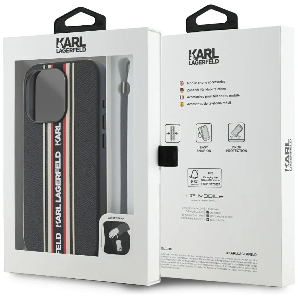 Hurtownia GSM - Karl Lagerfeld Saffiano Athleisure Csíkos Kábel Apple iPhone 15 Pro Max fekete-piros - KLD22029 - {ean13} - Hurt