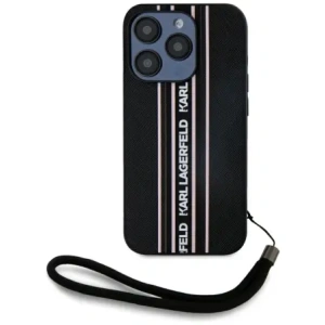 Wholesale Karl Lagerfeld Saffiano Athleisure Stripes Cord Apple iPhone 15 Pro Max black-pink - KLD22030 - {ean13} - Hurt