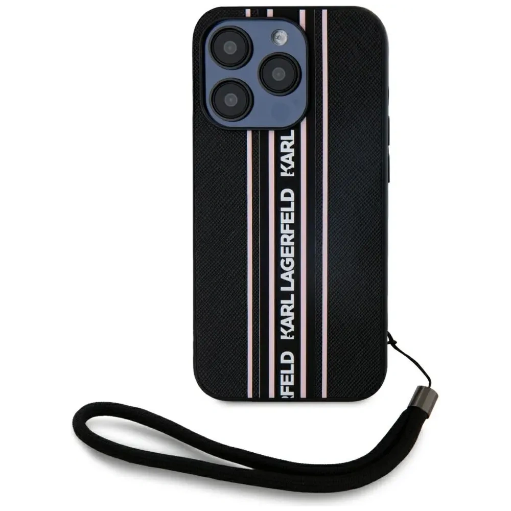 Hurtownia GSM - Karl Lagerfeld Saffiano Athleisure Csíkos Kábel Apple iPhone 15 Pro Max fekete-rózsaszín - KLD22030 - {ean13} - Hurt