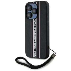 Wholesale Karl Lagerfeld Saffiano Athleisure Stripes Cord Apple iPhone 15 Pro Max black-pink - KLD22030 - {ean13} - Hurt