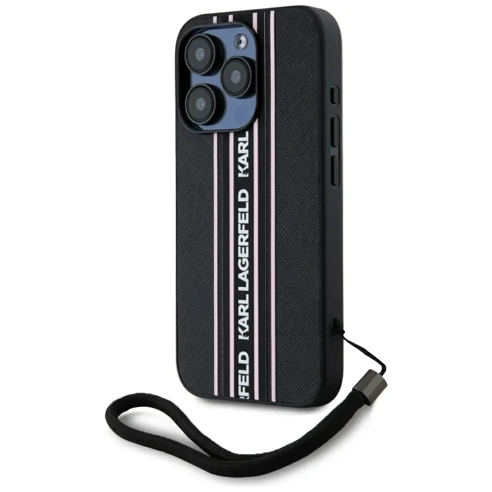 Hurtownia GSM - Karl Lagerfeld Saffiano Athleisure Csíkos Kábel Apple iPhone 15 Pro Max fekete-rózsaszín - KLD22030 - {ean13} - Hurt