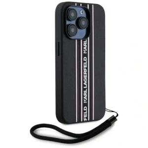 Wholesale Karl Lagerfeld Saffiano Athleisure Stripes Cord Apple iPhone 15 Pro Max black-pink - KLD22030 - {ean13} - Hurt