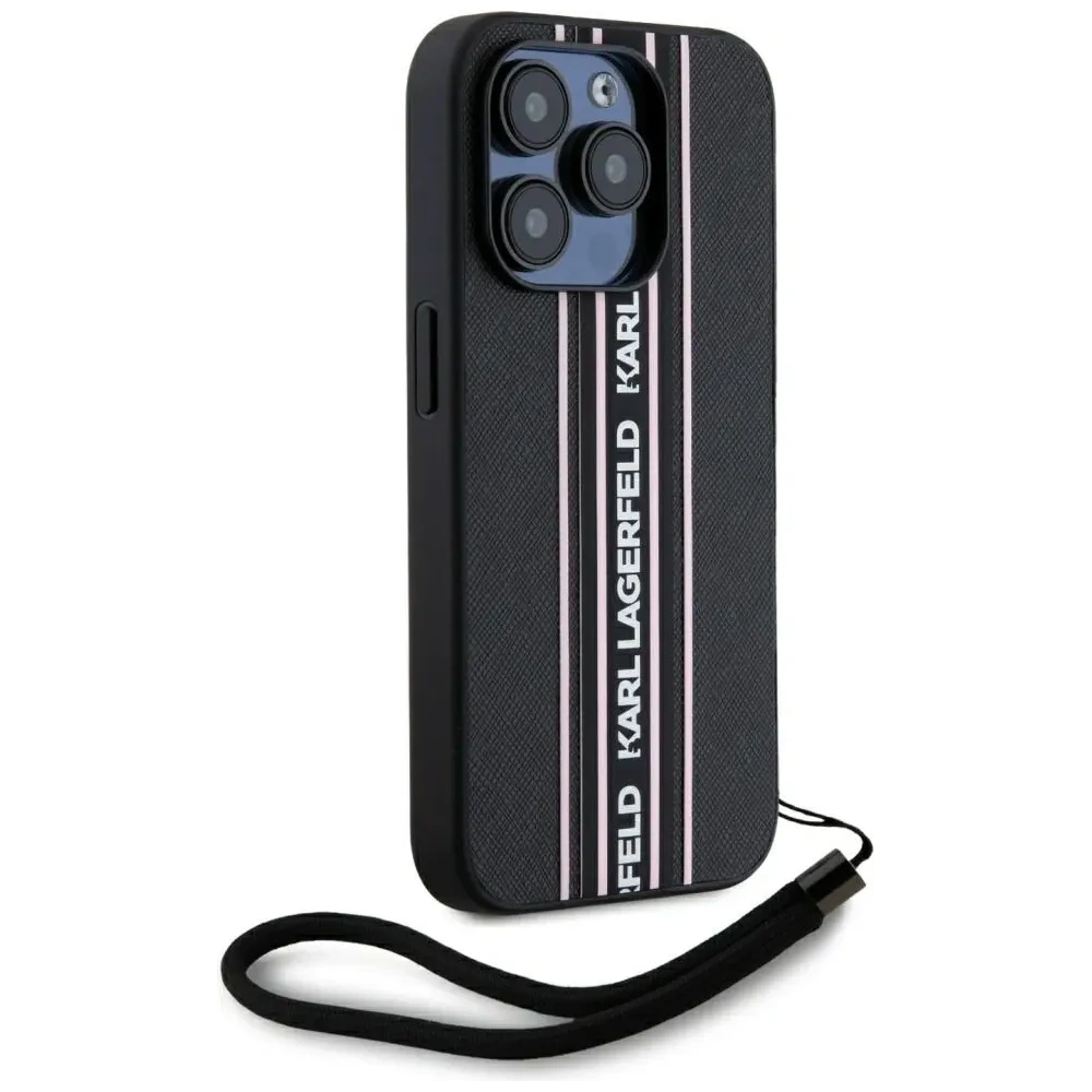 Hurtownia GSM - Karl Lagerfeld Saffiano Athleisure Stripes Cord Apple iPhone 15 Pro Max negru-roz - KLD22030 - {ean13} - Hurt