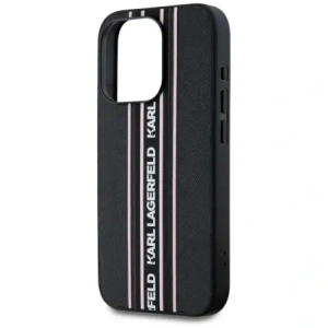 Wholesale Karl Lagerfeld Saffiano Athleisure Stripes Cord Apple iPhone 15 Pro Max black-pink - KLD22030 - {ean13} - Hurt