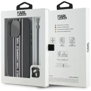 Wholesale Karl Lagerfeld Saffiano Athleisure Stripes Cord Apple iPhone 15 Pro Max black-pink - KLD22030 - {ean13} - Hurt