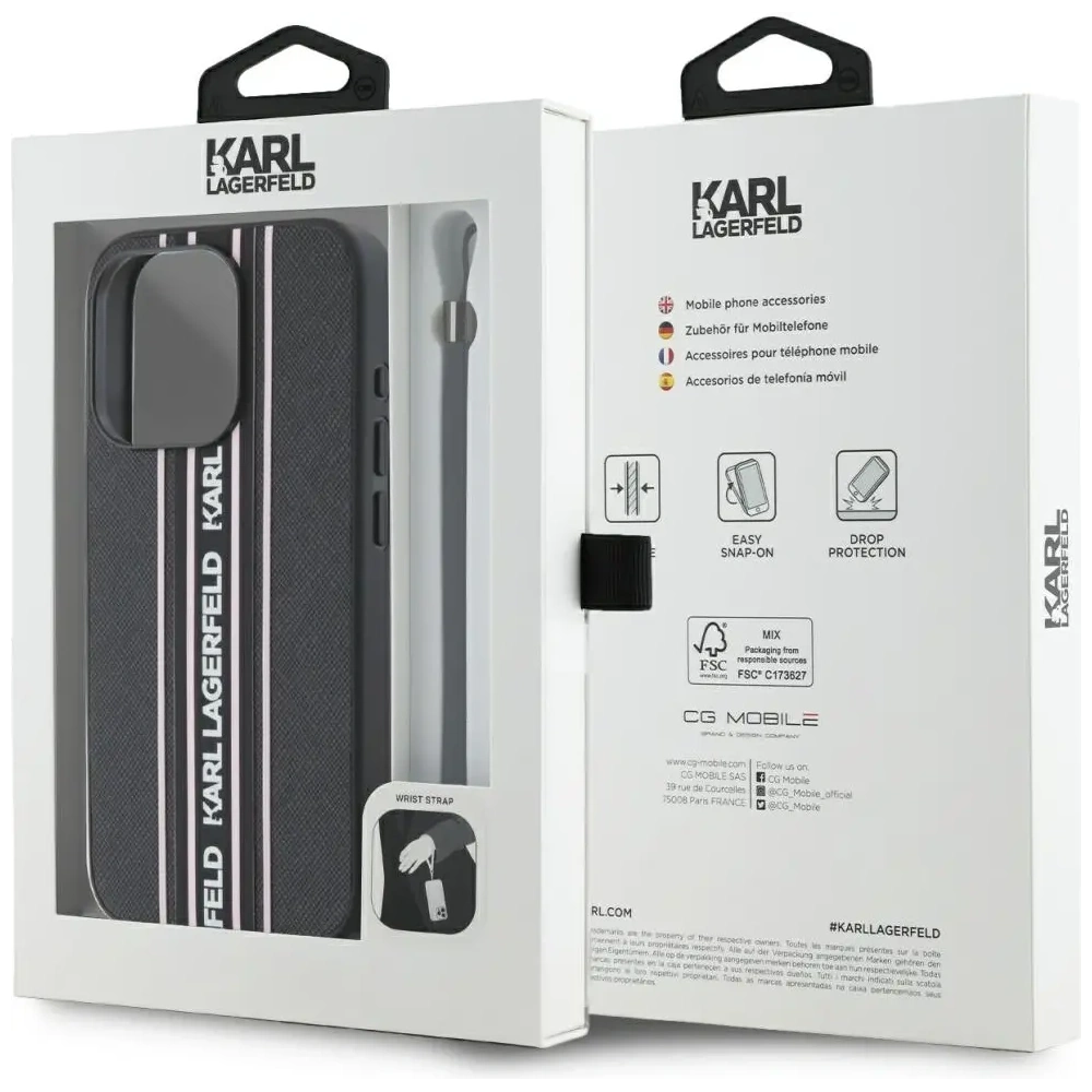 Hurtownia GSM - Karl Lagerfeld Saffiano Athleisure Csíkos Kábel Apple iPhone 15 Pro Max fekete-rózsaszín - KLD22030 - {ean13} - Hurt