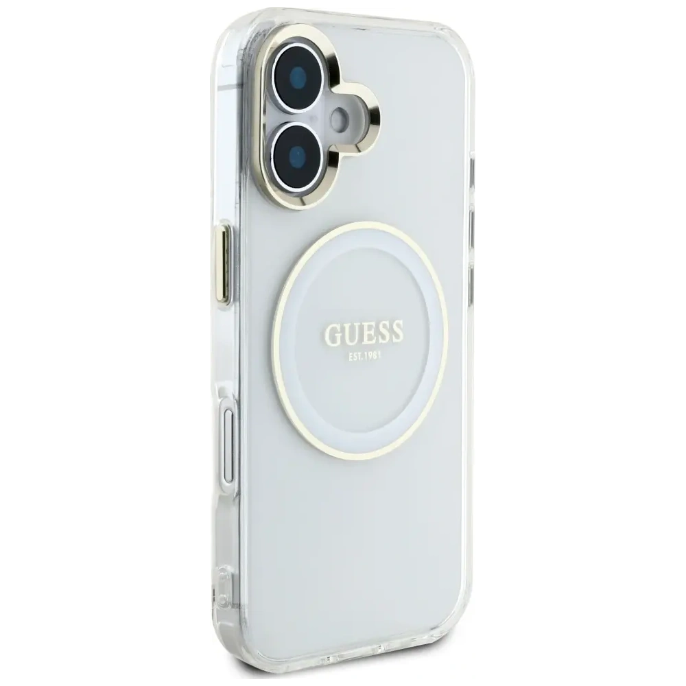 Wholesale Guess IML Metal Colored Circle Classic Logo MagSafe Apple iPhone 16 white - GUE4544 - {ean13} - Hurt