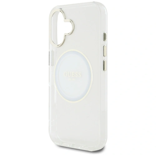 Etui Guess IML Metal Colored Circle Classic Logo MagSafe do Apple iPhone 16 biały