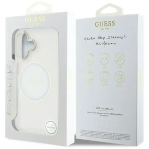 Wholesale Guess IML Metal Colored Circle Classic Logo MagSafe Apple iPhone 16 white - GUE4544 - {ean13} - Hurt