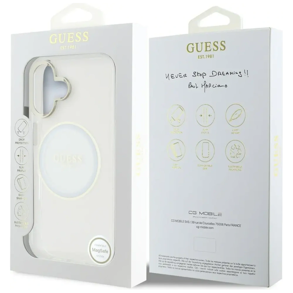 Hurtownia GSM - Guess IML Metal Colorat Cerc Logo Clasic MagSafe Apple iPhone 16 alb - GUE4544 - {ean13} - Hurt