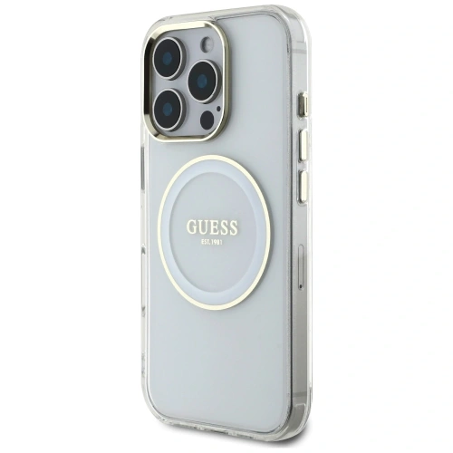 Etui Guess IML Metal Colored Circle Classic Logo MagSafe do Apple iPhone 16 Pro biały