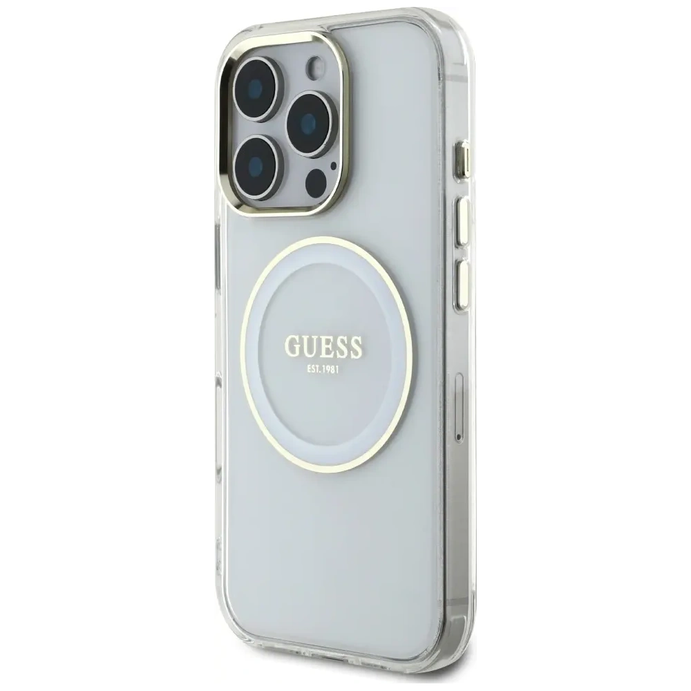 Wholesale Guess IML Metal Colored Circle Classic Logo MagSafe Apple iPhone 16 Pro white - GUE4546 - {ean13} - Hurt