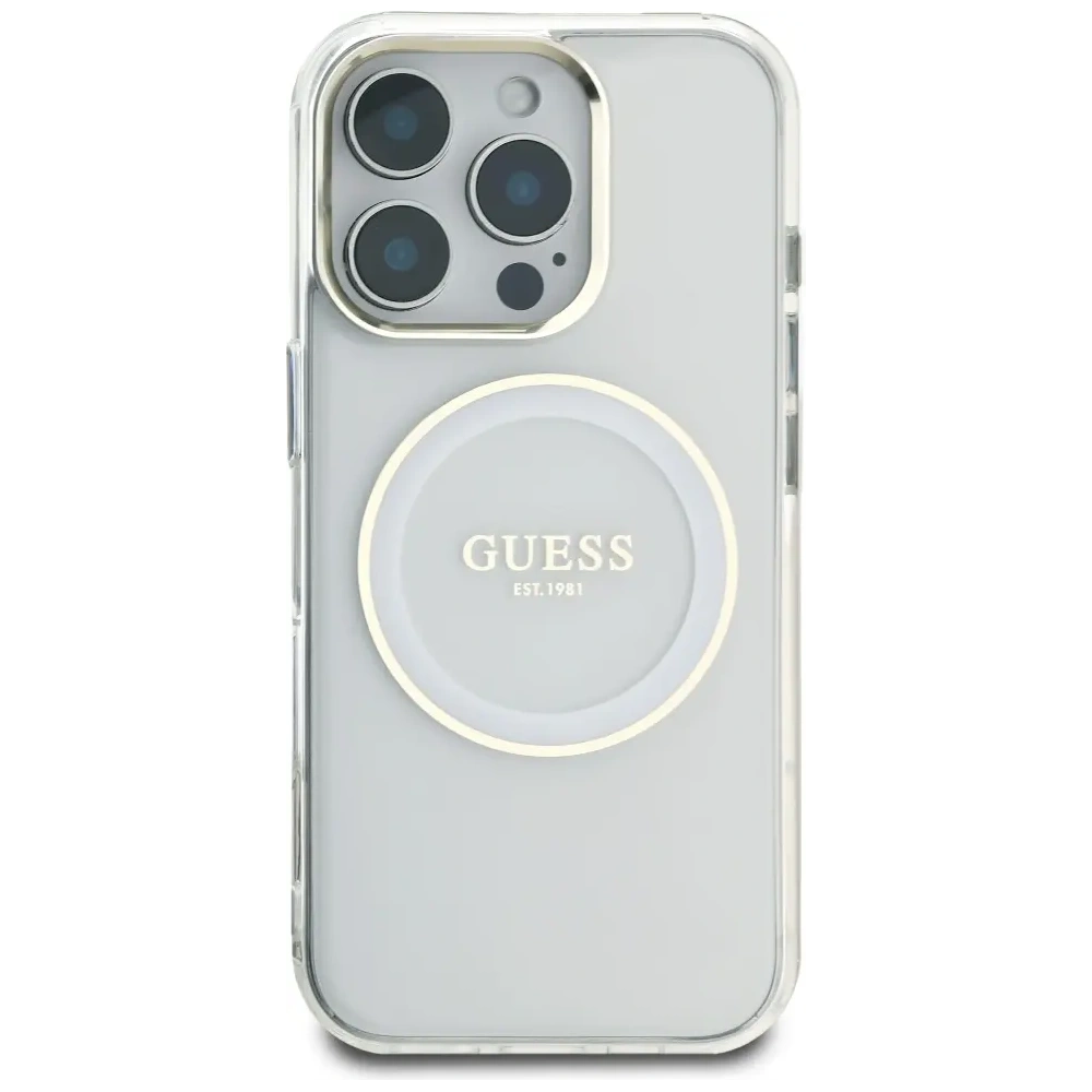 Wholesale Guess IML Metal Colored Circle Classic Logo MagSafe Apple iPhone 16 Pro white - GUE4546 - {ean13} - Hurt