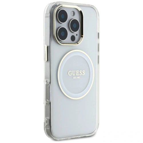 Etui Guess IML Metal Colored Circle Classic Logo MagSafe do Apple iPhone 16 Pro biały