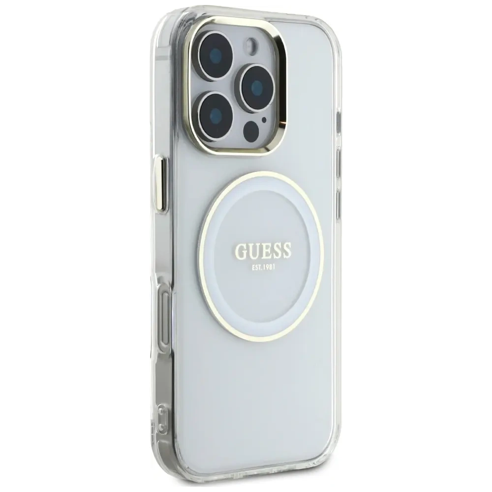 Hurtownia GSM - Guess IML Metal Colorat Cerc Logo Clasic MagSafe Apple iPhone 16 Pro alb - GUE4546 - {ean13} - Hurt