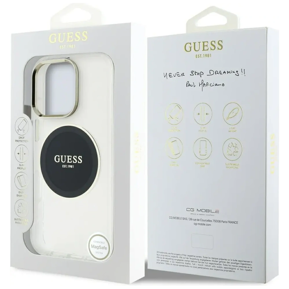 Hurtownia GSM - Guess IML Metal Colorat Cerc Logo Clasic MagSafe Apple iPhone 16 Pro negru - GUE4547 - {ean13} - Hurt
