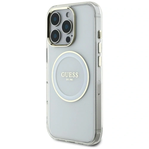 Etui Guess IML Metal Colored Circle Classic Logo MagSafe do Apple iPhone 16 Pro Max biały